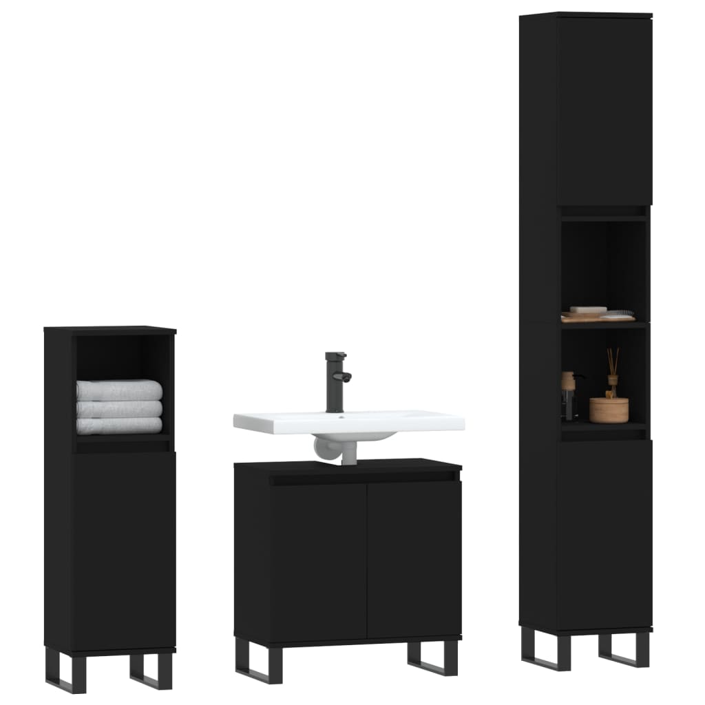 vidaXL 3 Piece Bathroom Cabinet Set Black Engineered Wood