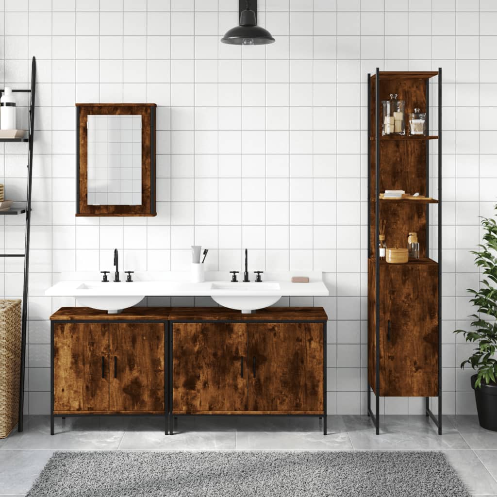 vidaXL 4 Piece Bathroom Furniture Set Smoked Oak Engineered Wood