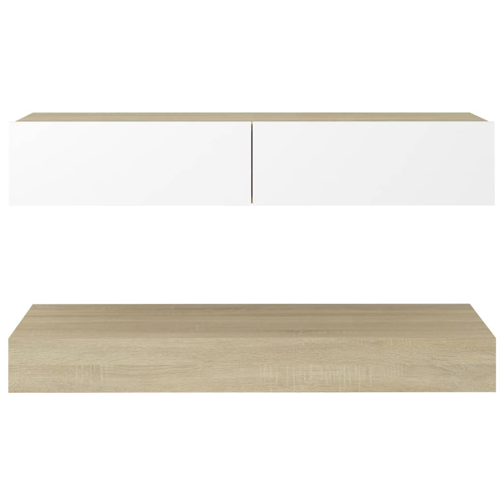vidaXL TV Cabinet with LED Lights White and Sonoma Oak 90x35 cm