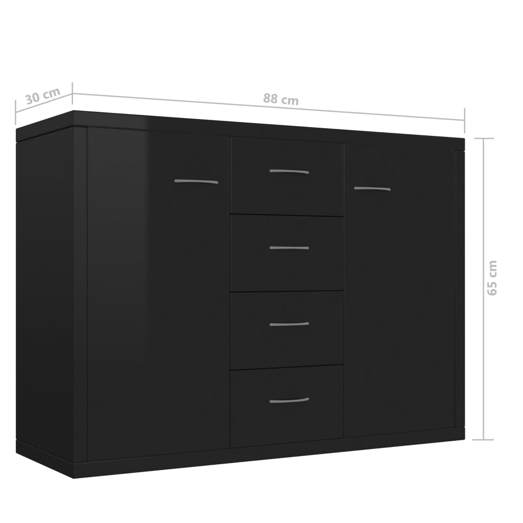 vidaXL Sideboard High Gloss Black 88x30x65 cm Engineered Wood