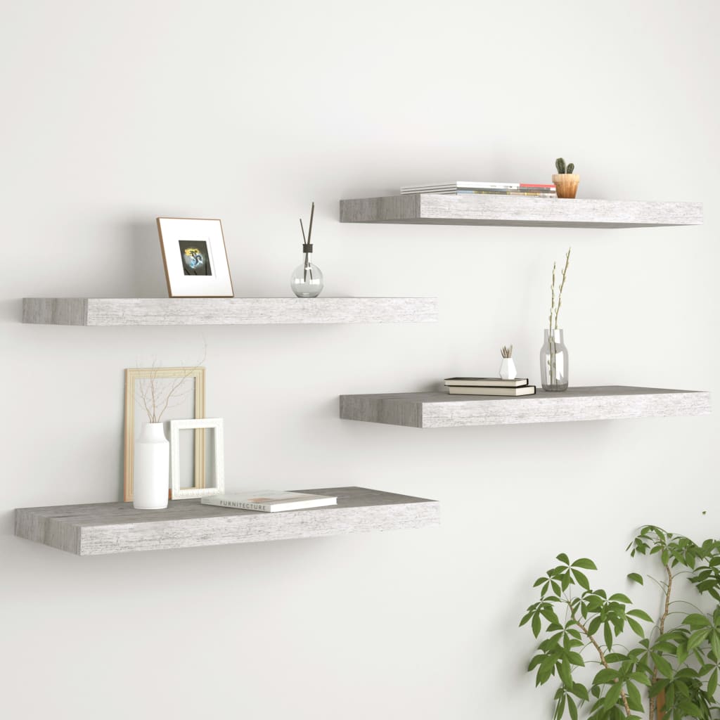 vidaXL Floating Wall Shelves 4 pcs Concrete Grey 60x23.5x3.8 cm MDF