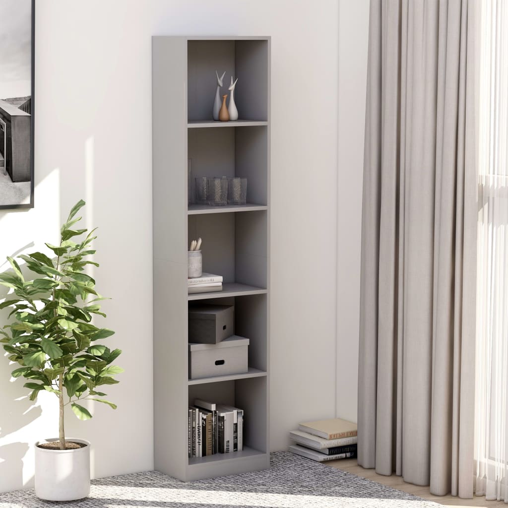 vidaXL 5-Tier Book Cabinet Grey 40x24x175 cm Engineered Wood