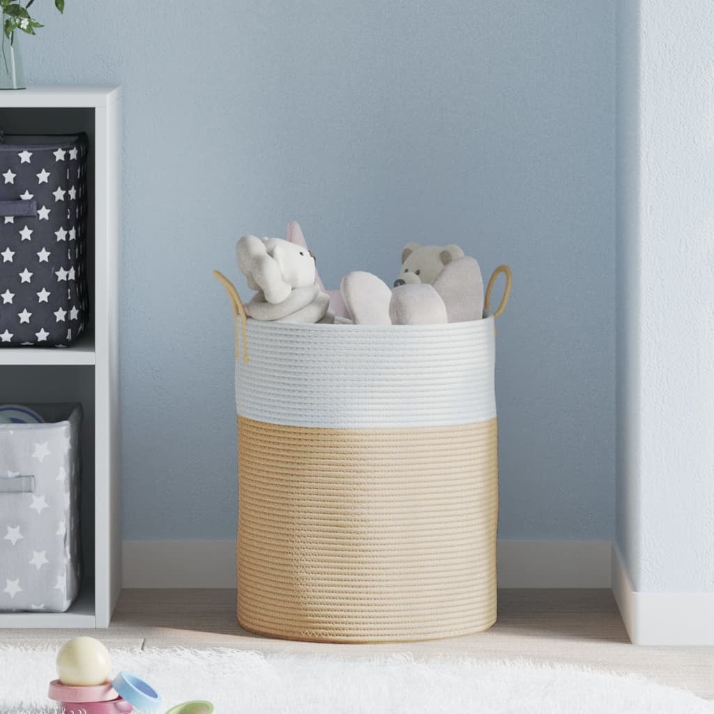 vidaXL Storage Basket Beige and White Ø38x46 cm Cotton