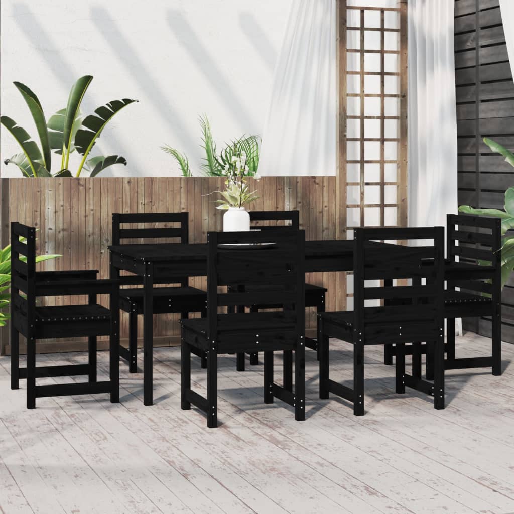 vidaXL 7 Piece Garden Dining Set Black Solid Wood Pine