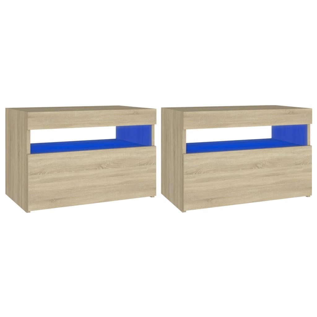 vidaXL Bedside Cabinet & LED Lights 2 pcs Sonoma Oak 60x35x40 cm