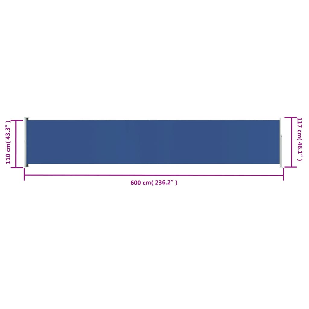 vidaXL Patio Retractable Side Awning 117x600 cm Blue