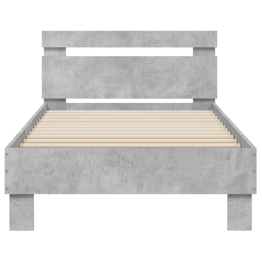 vidaXL Bed Frame with Headboard Concrete Grey 75x190 cm Small Single Engineered wood