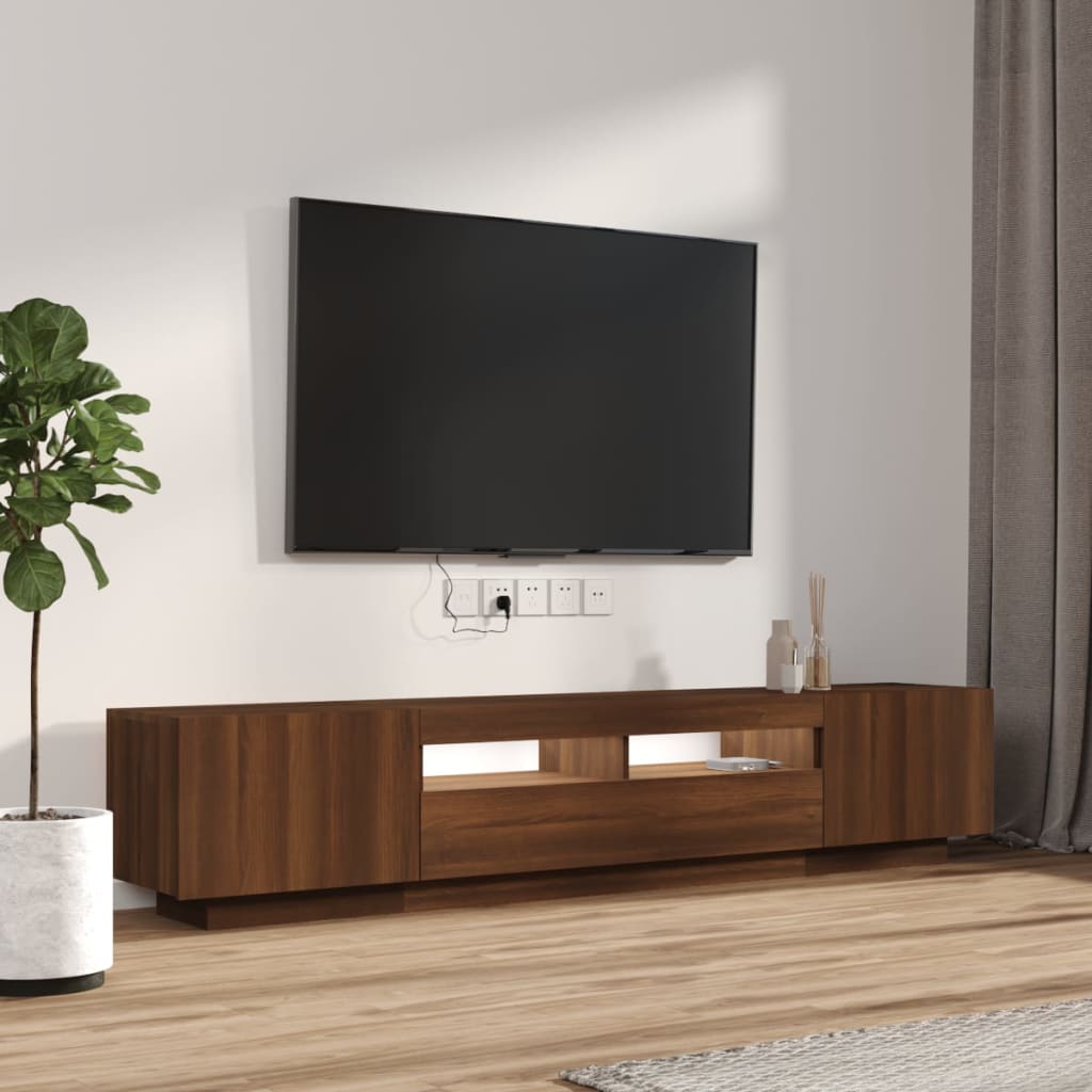 vidaXL 2 Piece TV Cabinet Set with LED Lights Brown Oak Engineered Wood ...