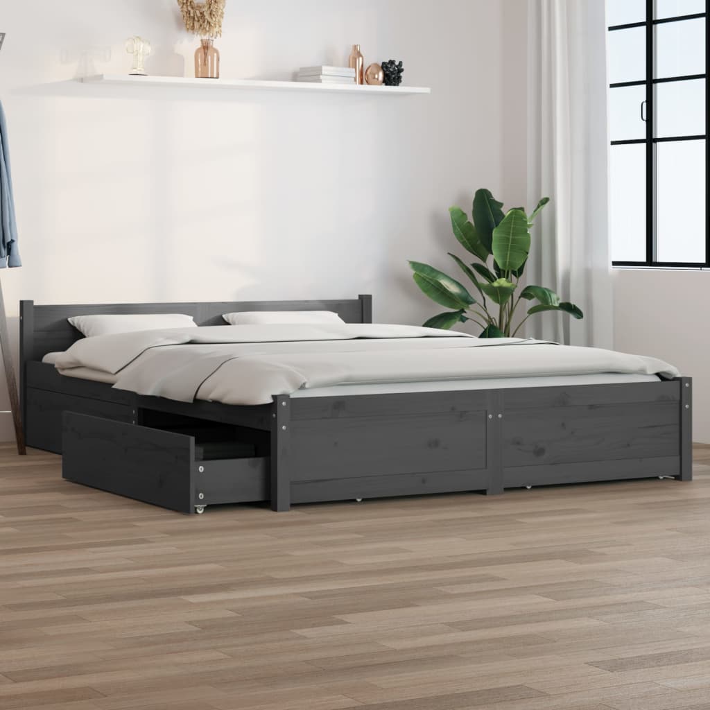 vidaXL Bed Frame with Drawers Grey 160x200 cm