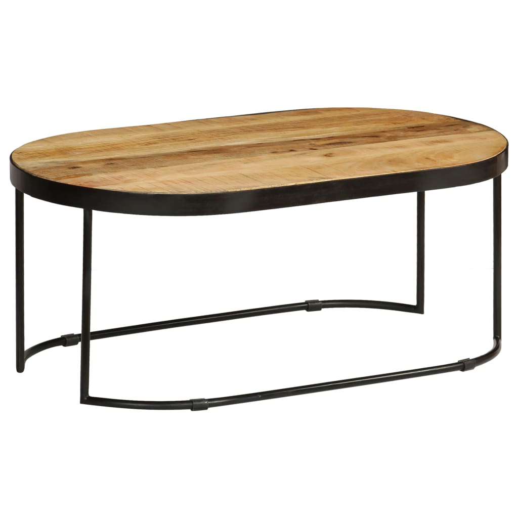 vidaXL Coffee Table Oval Solid Rough Mango Wood and Steel 100 cm