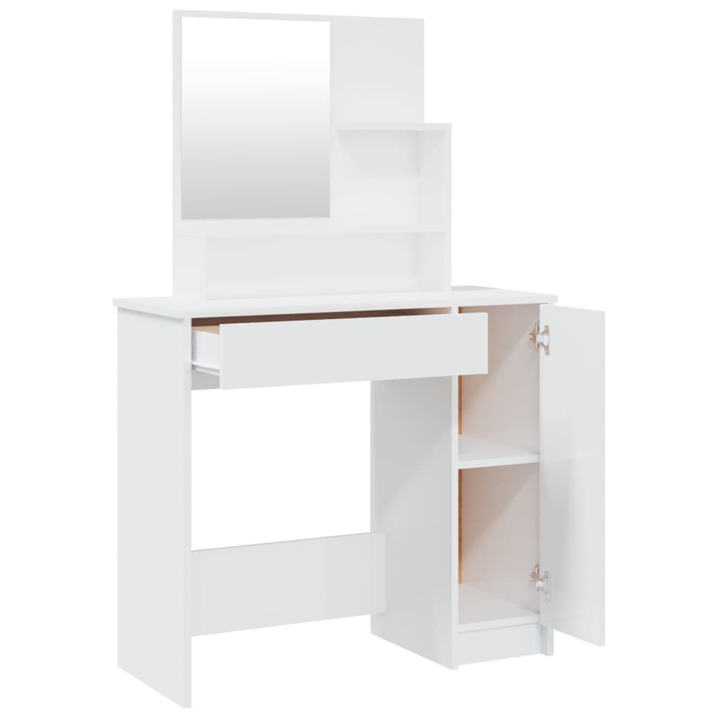 vidaXL Dressing Table Set High Gloss White 86.5x35x136 cm