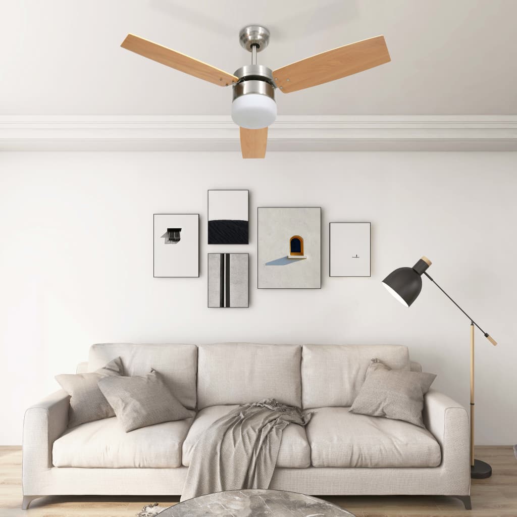 vidaXL Ceiling Fan with Light and Remote Control 108 cm Light Brown