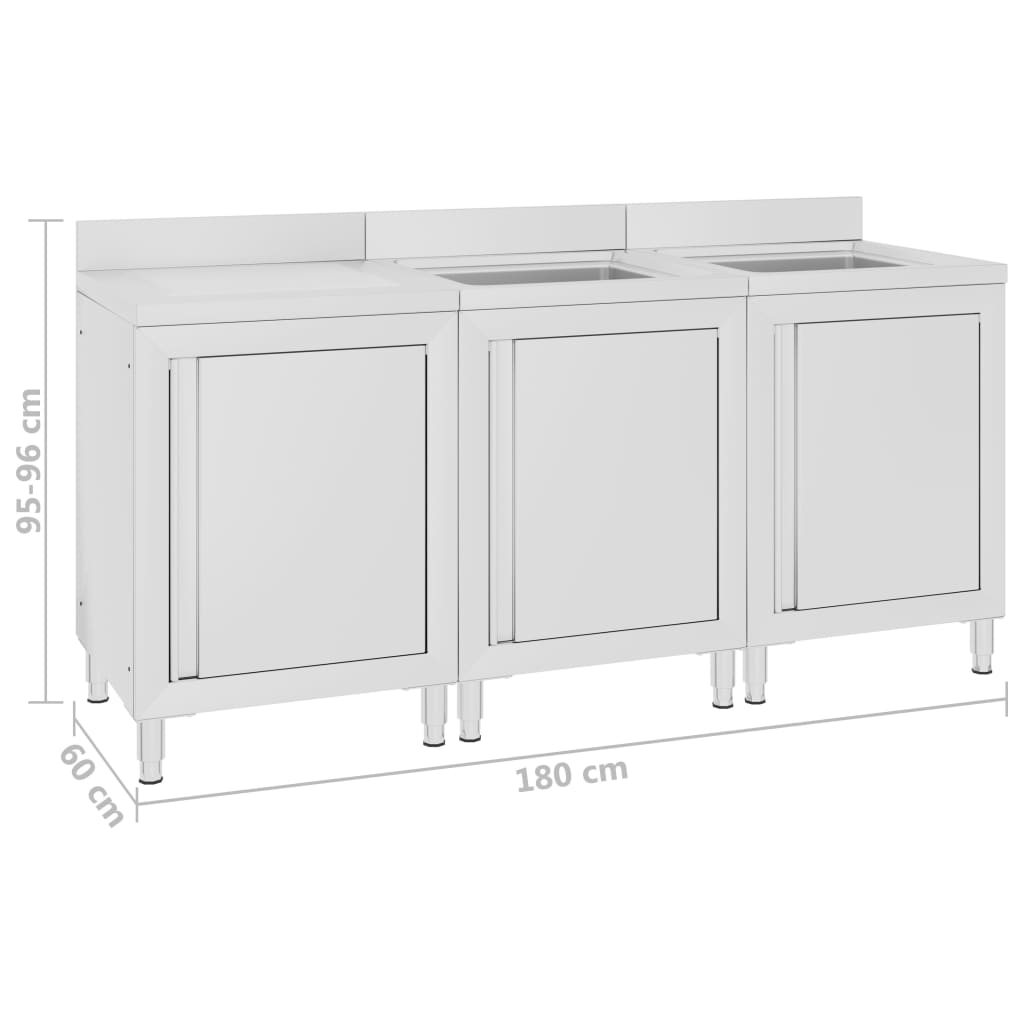 vidaXL Commercial Kitchen Sink Cabinet 180x60x96 cm Stainless Steel