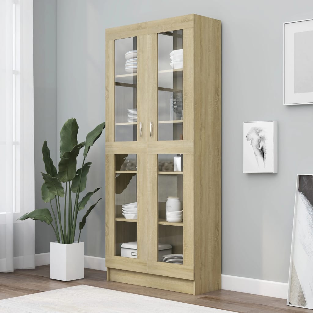 vidaXL Vitrine Cabinet Sonoma Oak 82.5x30.5x185.5 cm Engineered Wood