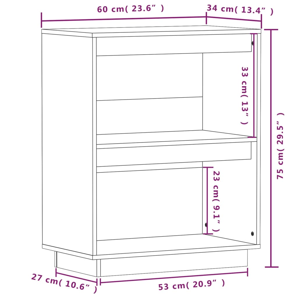 vidaXL Console Cabinet Grey 60x34x75 cm Solid Wood Pine