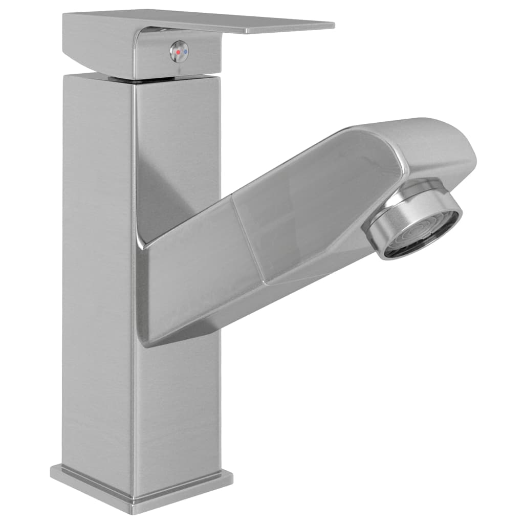 vidaXL Bathroom Basin Faucet with Pull-out Function Silver 157x172 mm