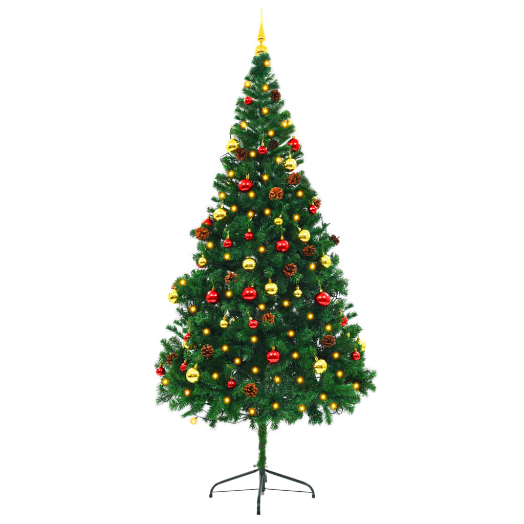 vidaXL Artificial Pre-lit Christmas Tree with Baubles Green 210 cm