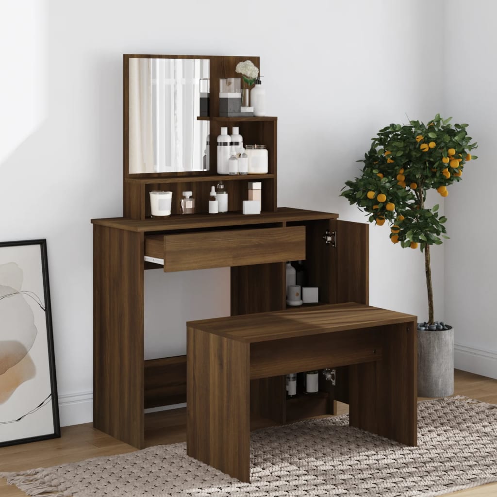vidaXL Dressing Table with Mirror Brown Oak 86.5x35x136 cm