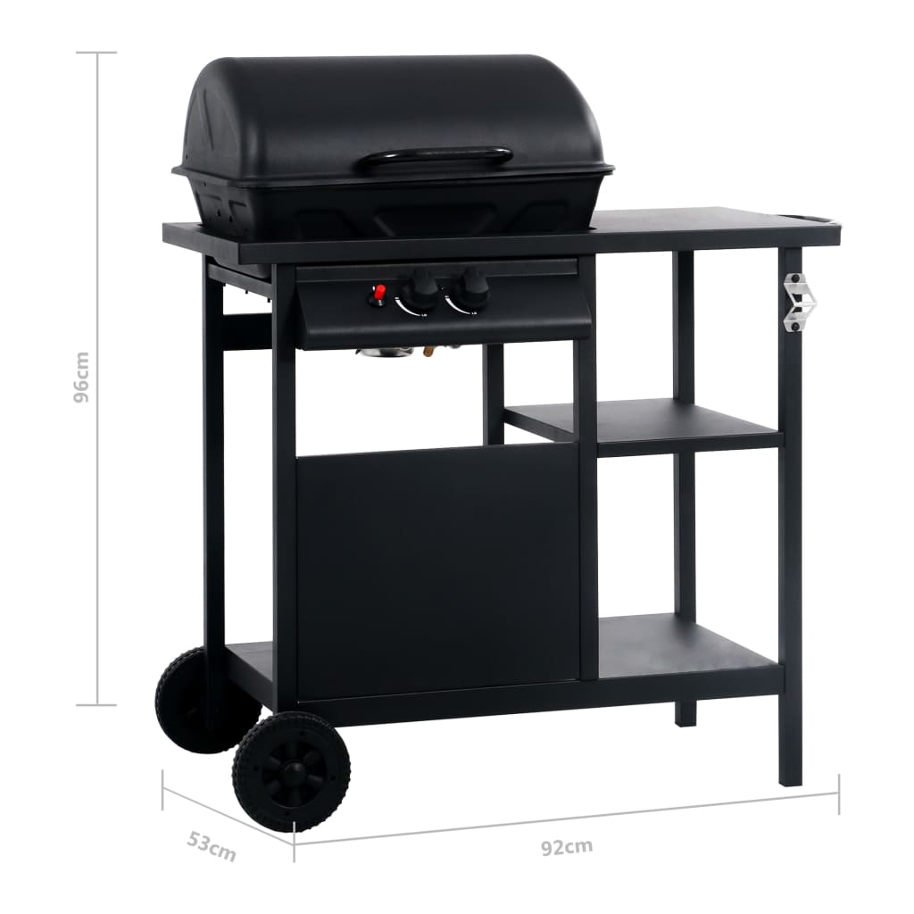 vidaXL Gas BBQ Grill with 3-layer Side Table Black