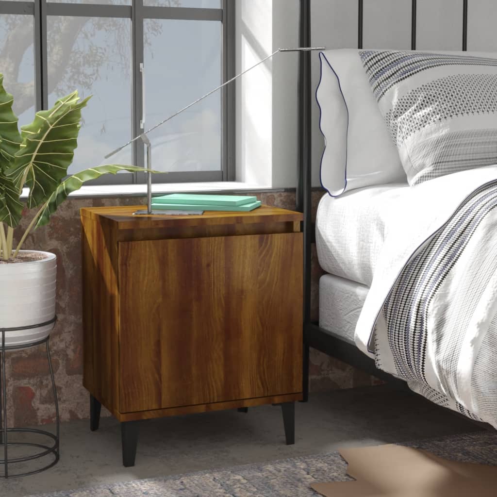 vidaXL Bed Cabinets with Metal Legs Brown Oak 40x30x50 cm