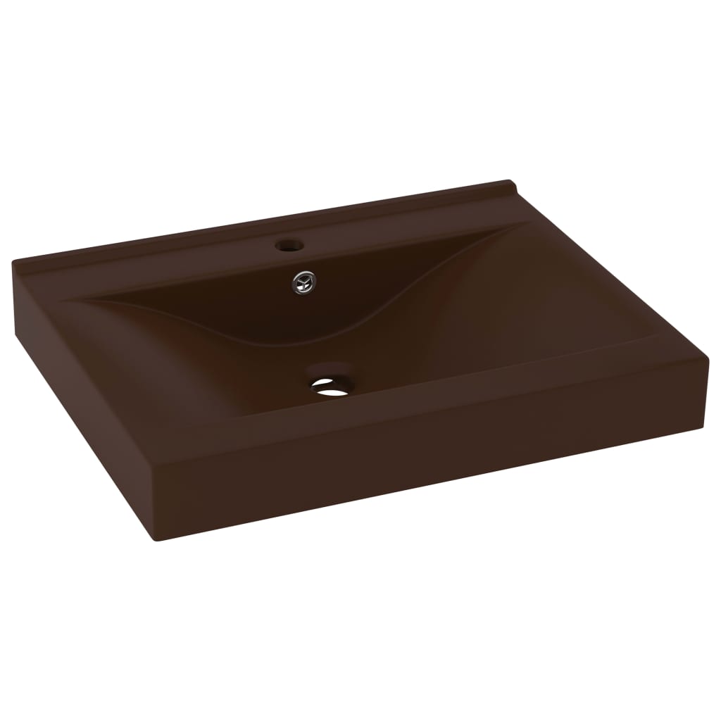 vidaXL Luxury Basin with Faucet Hole Matt Dark Brown 60x46 cm Ceramic