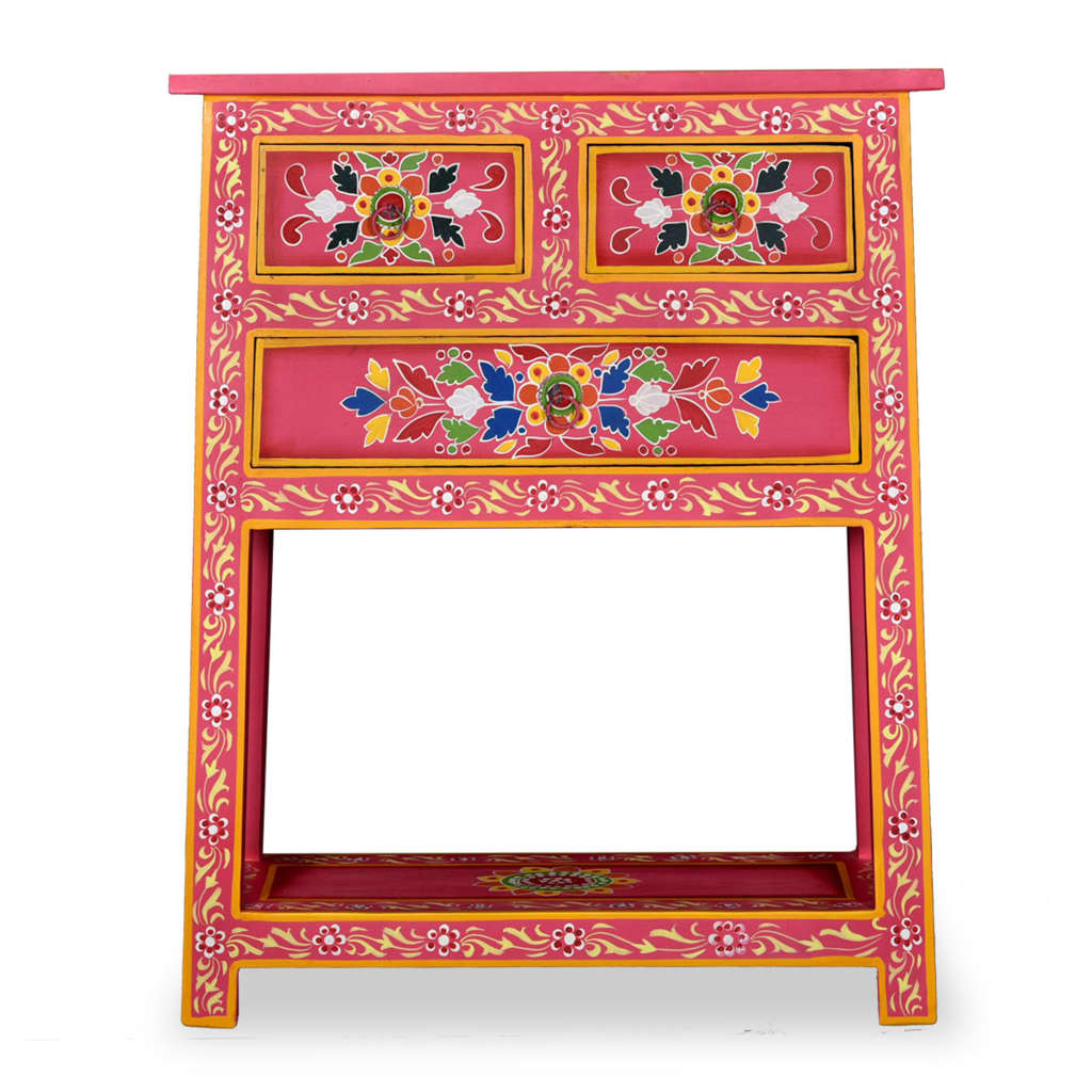 vidaXL Sideboard with Drawers Solid Mango Wood Pink Hand Painted