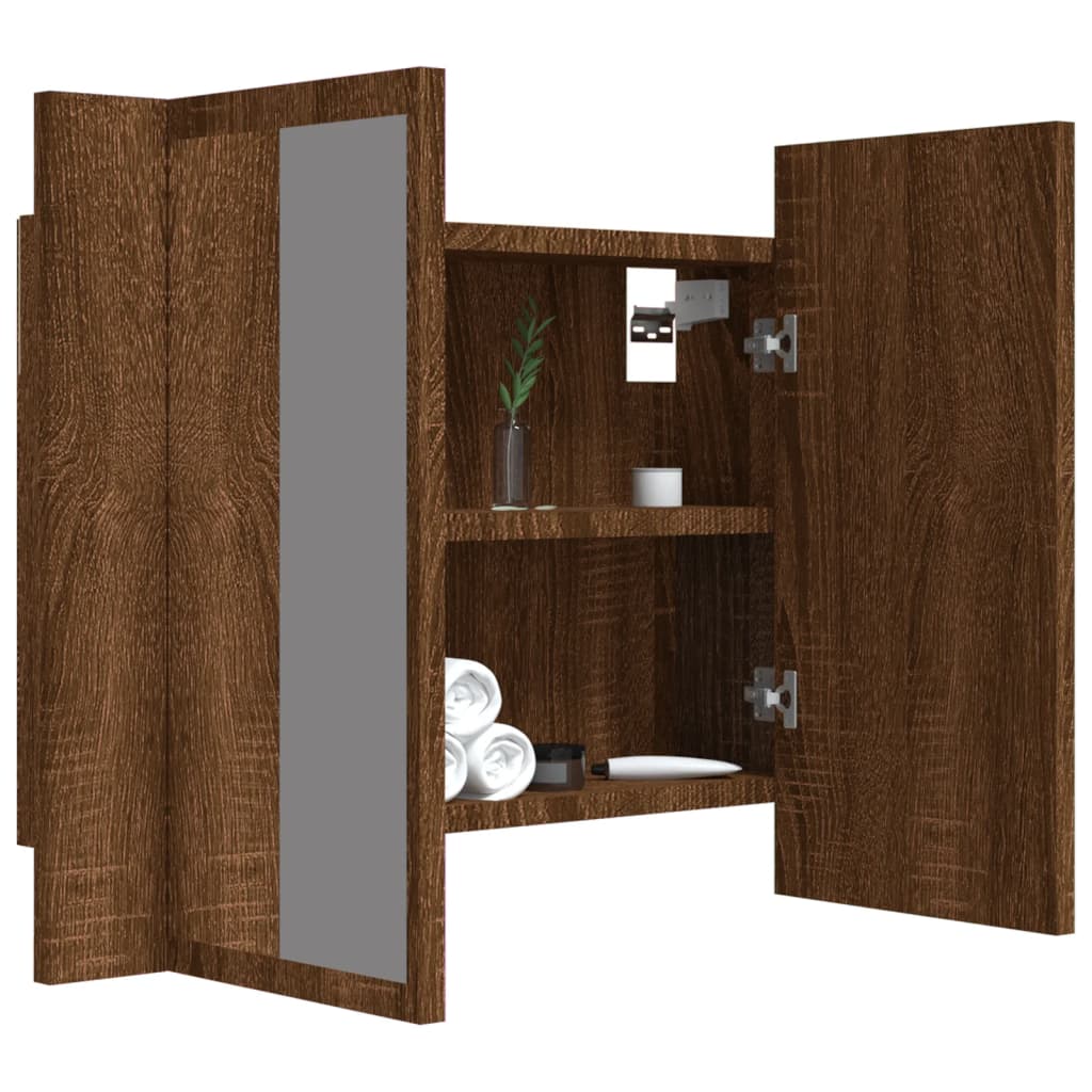 vidaXL LED Mirror Cabinet Brown Oak 60x12x45 cm Engineered Wood