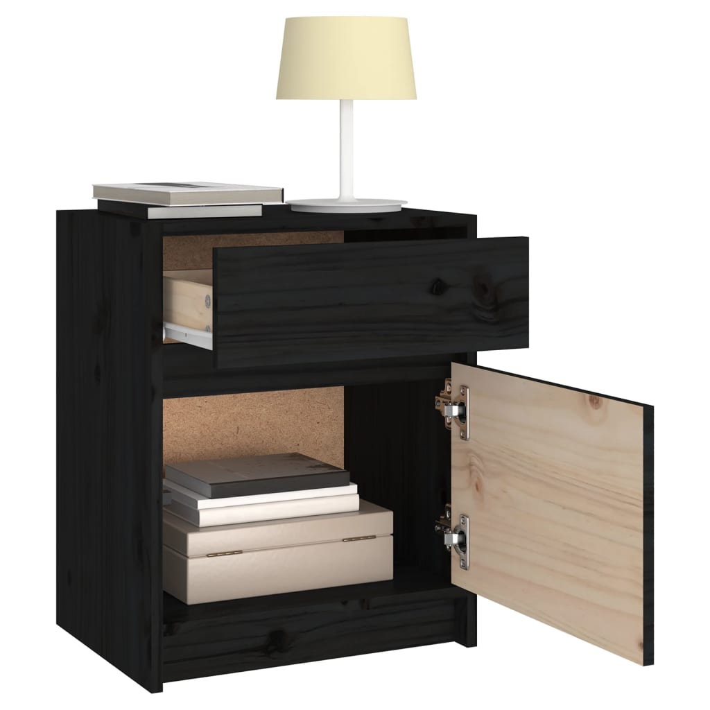 vidaXL Bedside Cabinet Black 40x31x50 cm Solid Pinewood
