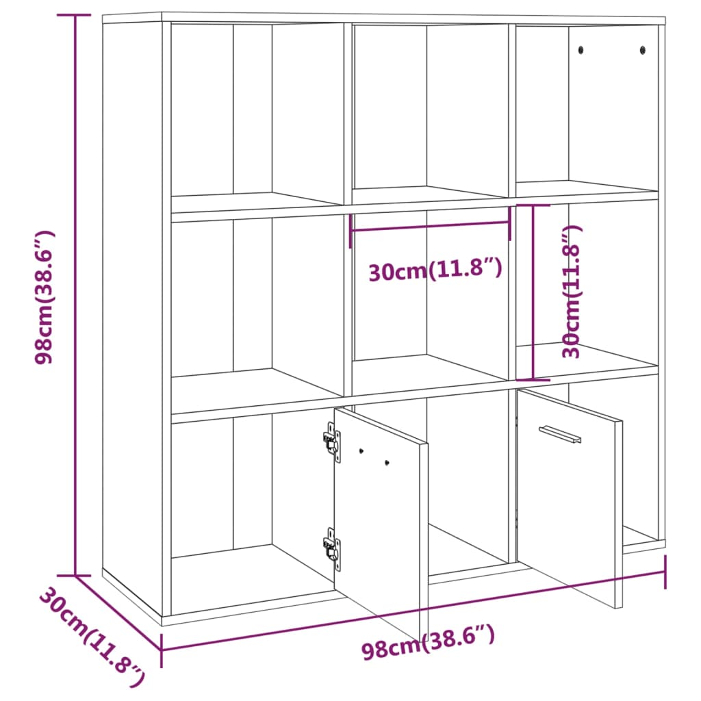 vidaXL Book Cabinet Grey Sonoma 98x30x98 cm
