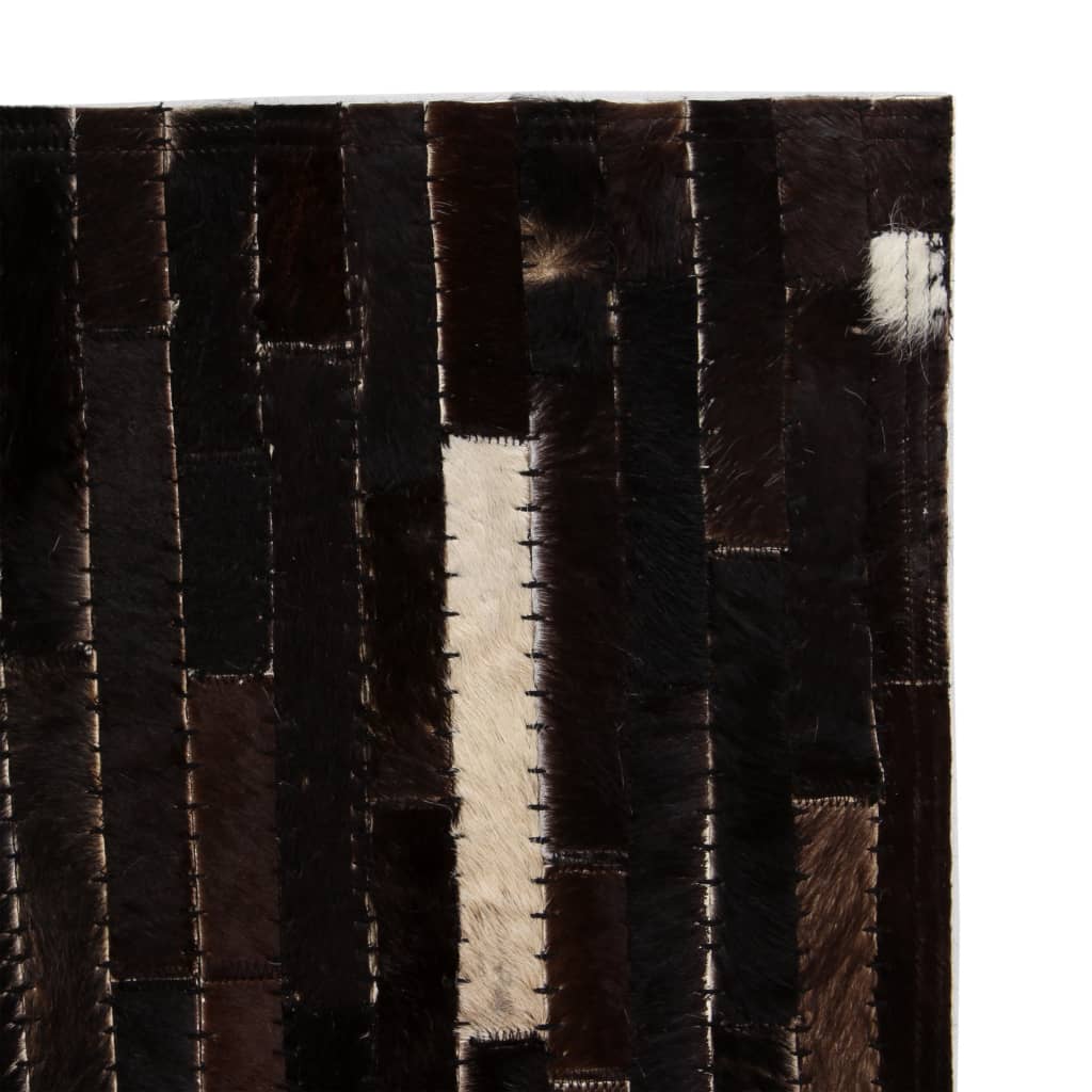 vidaXL Rug Genuine Leather Patchwork 80x150 cm Stripe Black/White
