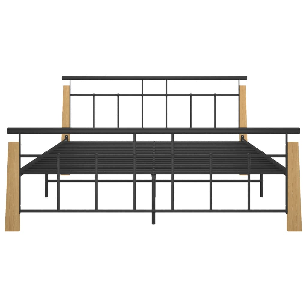 vidaXL Bed Frame Metal and Solid Oak Wood 160x200 cm