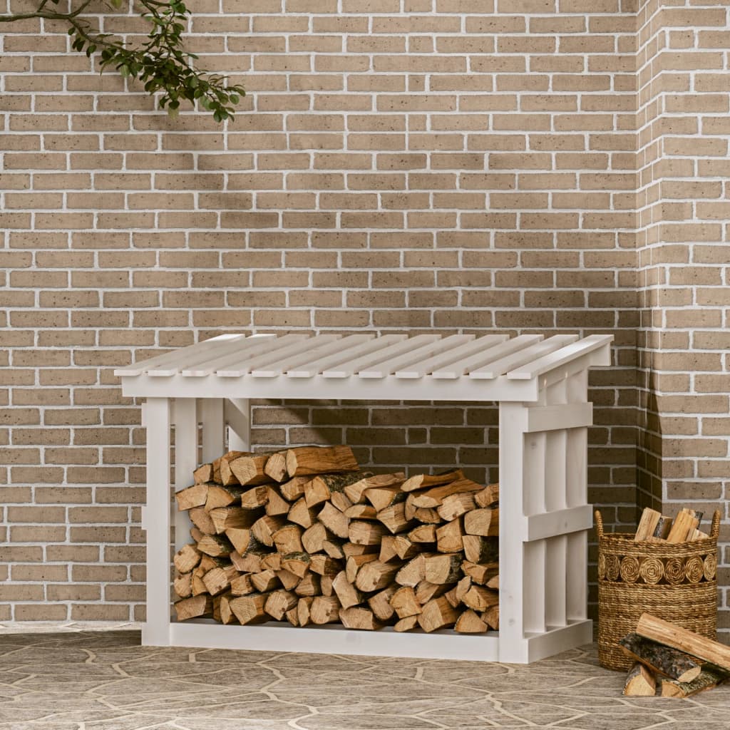 vidaXL Firewood Rack White 108x64.5x77 cm Solid Wood Pine