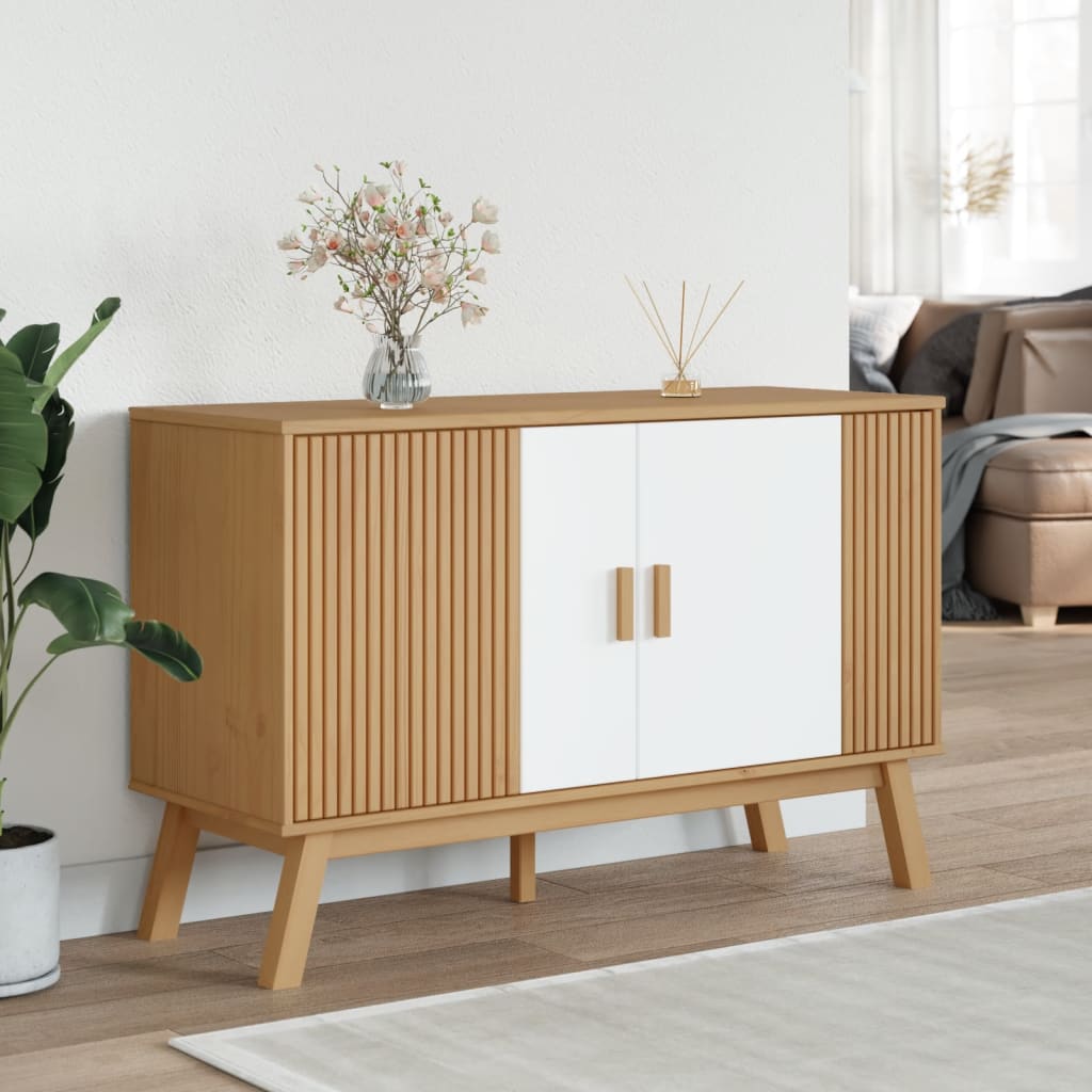 vidaXL Sideboard OLDEN White and Brown 114x43x73.5 cm Solid Wood Pine