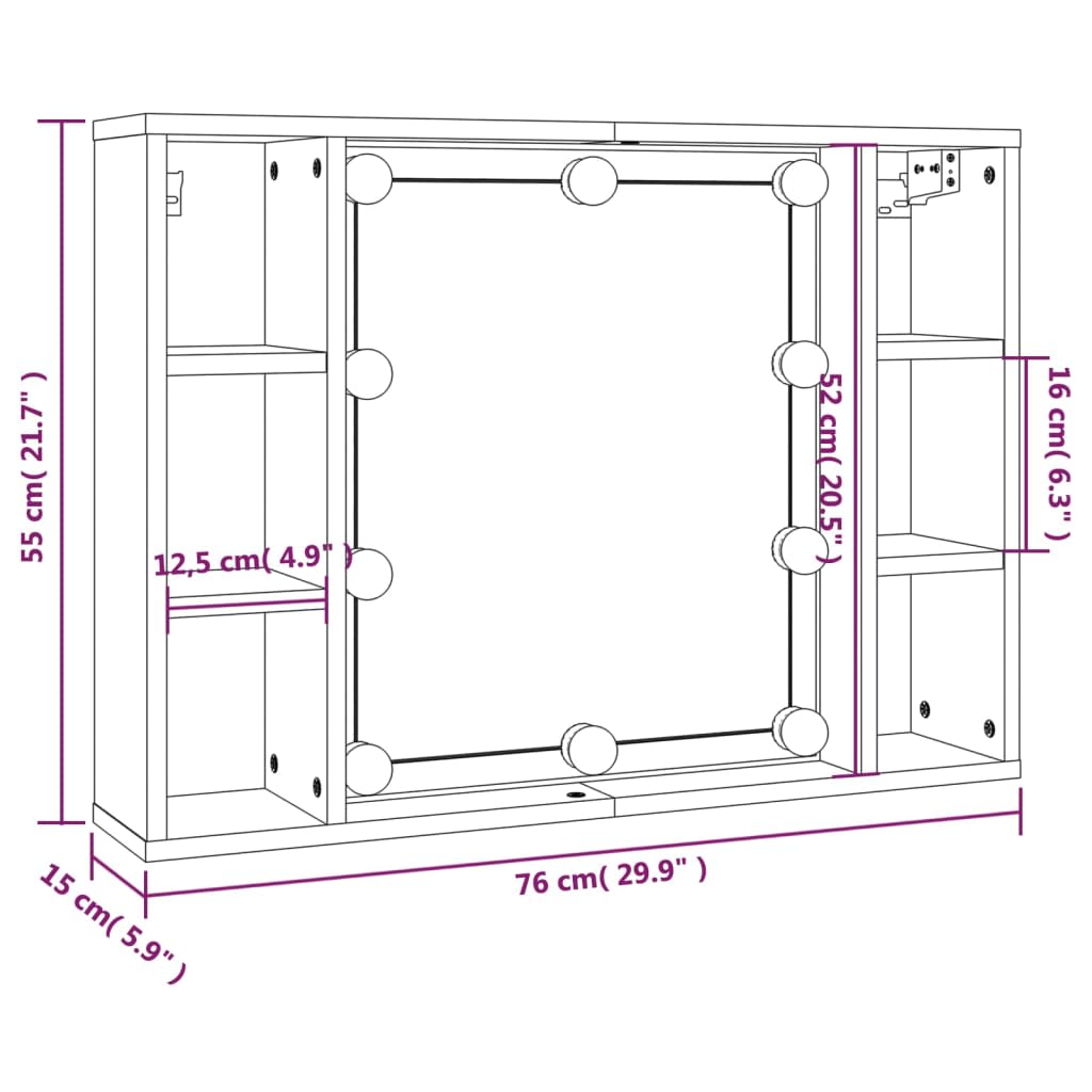 vidaXL Mirror Cabinet with LED Concrete Grey 76x15x55 cm