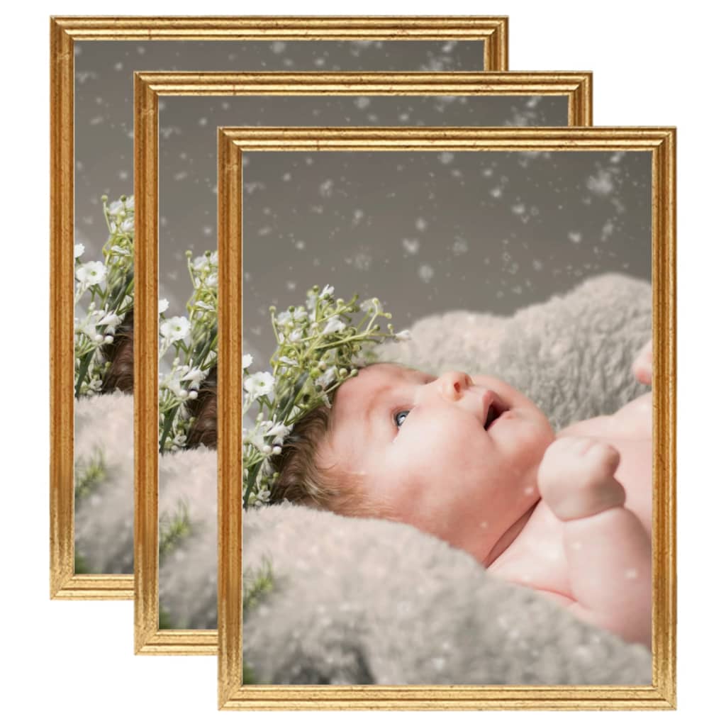 vidaXL Photo Frames Collage 3 pcs for Table Gold 13x18 cm MDF