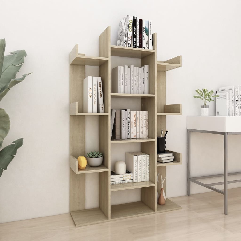 vidaXL Book Cabinet Sonoma Oak 86x25.5x140 cm Engineered Wood