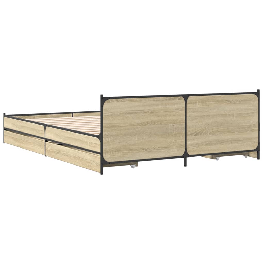 vidaXL Bed Frame with Drawers Sonoma Oak 120x200 cm Engineered Wood