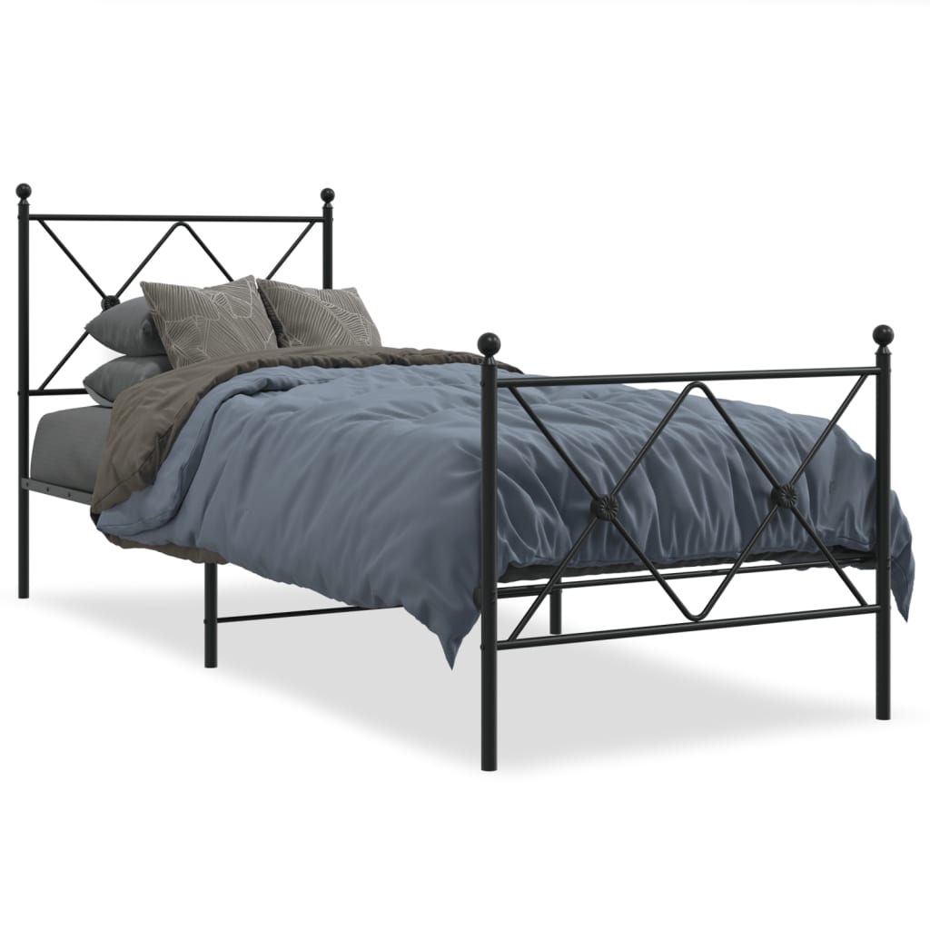vidaXL Metal Bed Frame with Headboard and Footboard Black 80x200 cm