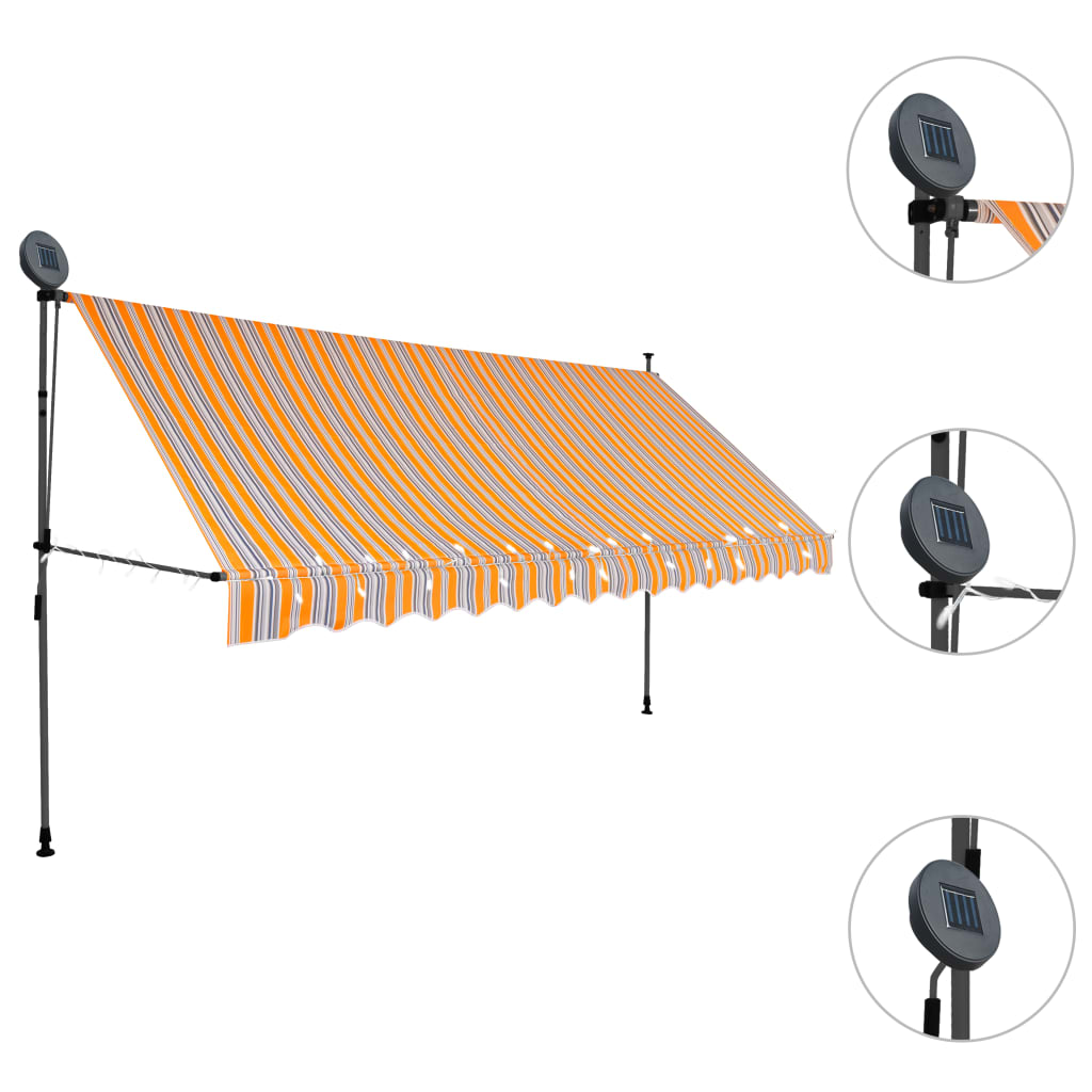 vidaXL Manual Retractable Awning with LED 400 cm Yellow and Blue
