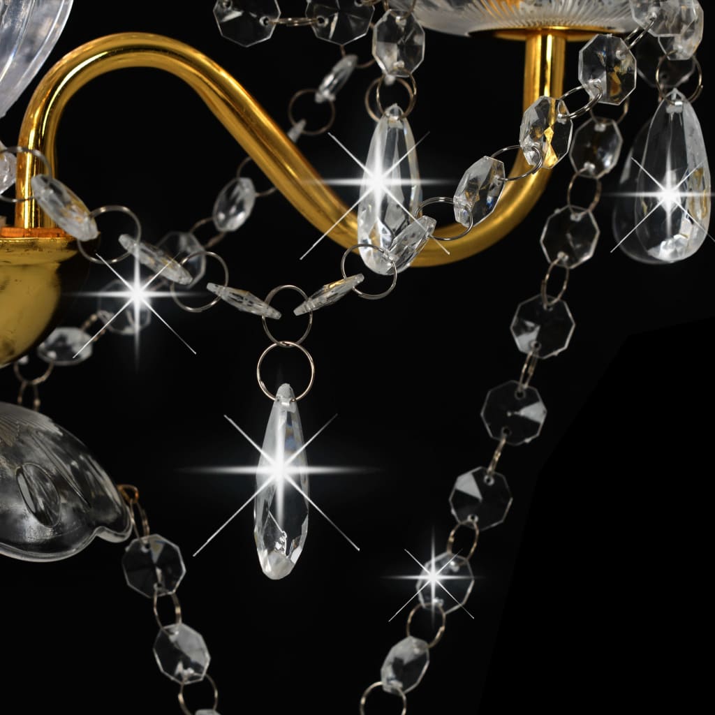 vidaXL Chandelier with Beads Golden Round 3 x E14