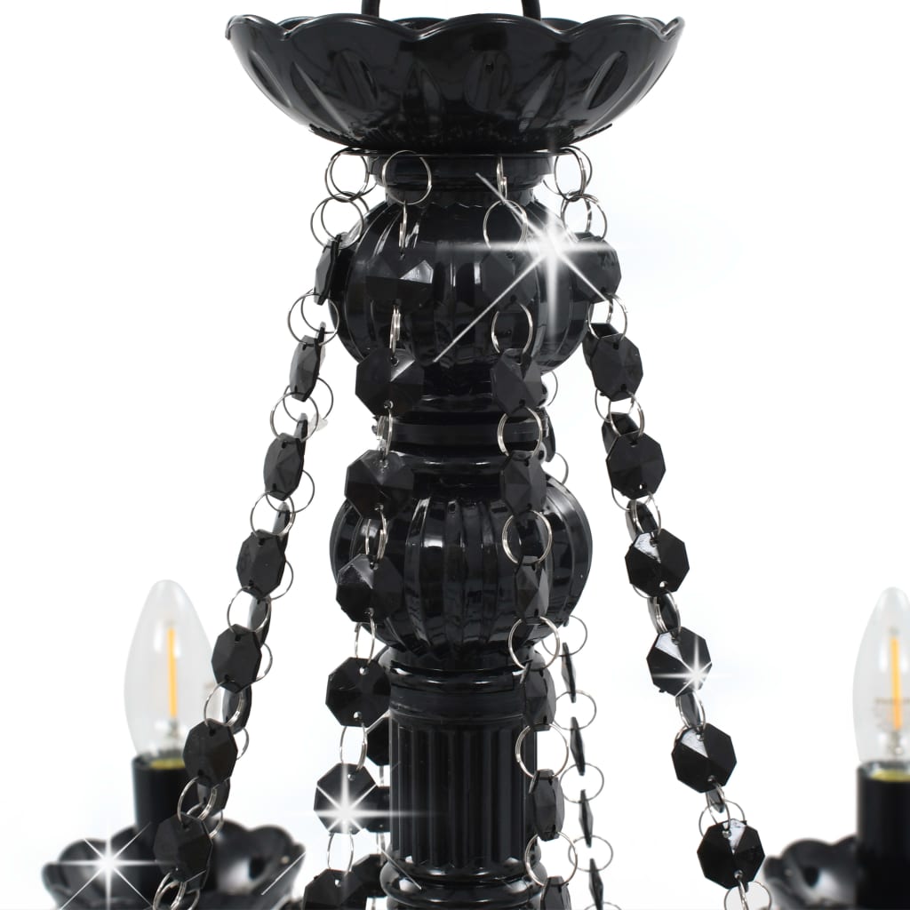 vidaXL Chandelier with Beads Black 8 x E14 Bulbs