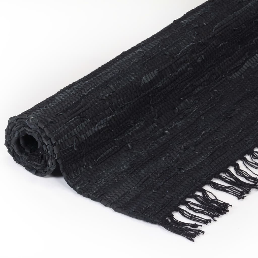 vidaXL Hand-woven Chindi Rug Leather 190x280 cm Black