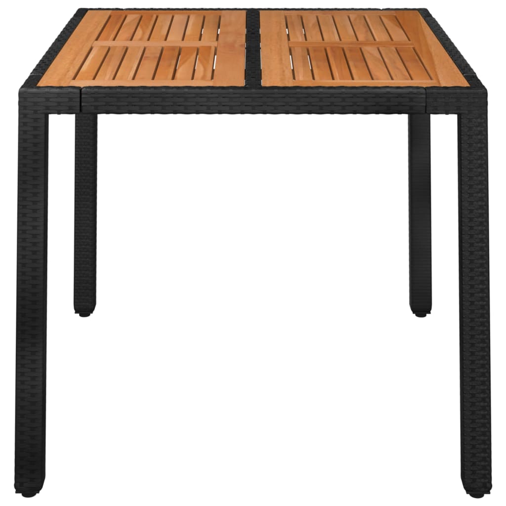 vidaXL Garden Table with Wooden Top Black 90x90x75 cm Poly Rattan