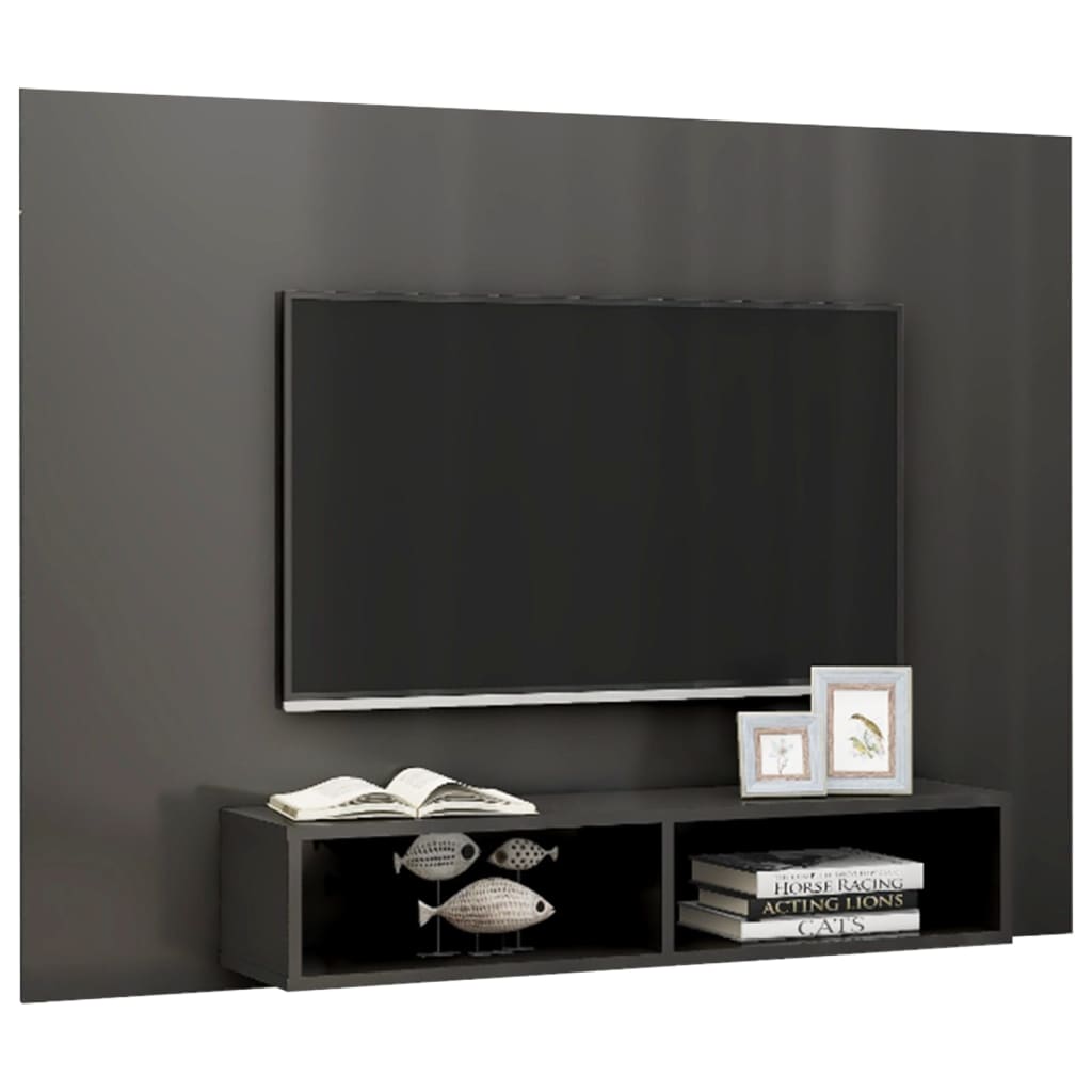 vidaXL Wall TV Cabinet High Gloss Grey 135x23.5x90 cm Engineered Wood
