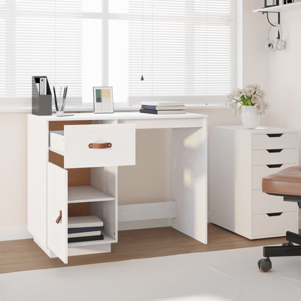 vidaXL Desk White 95x50x75 cm Solid Wood Pine