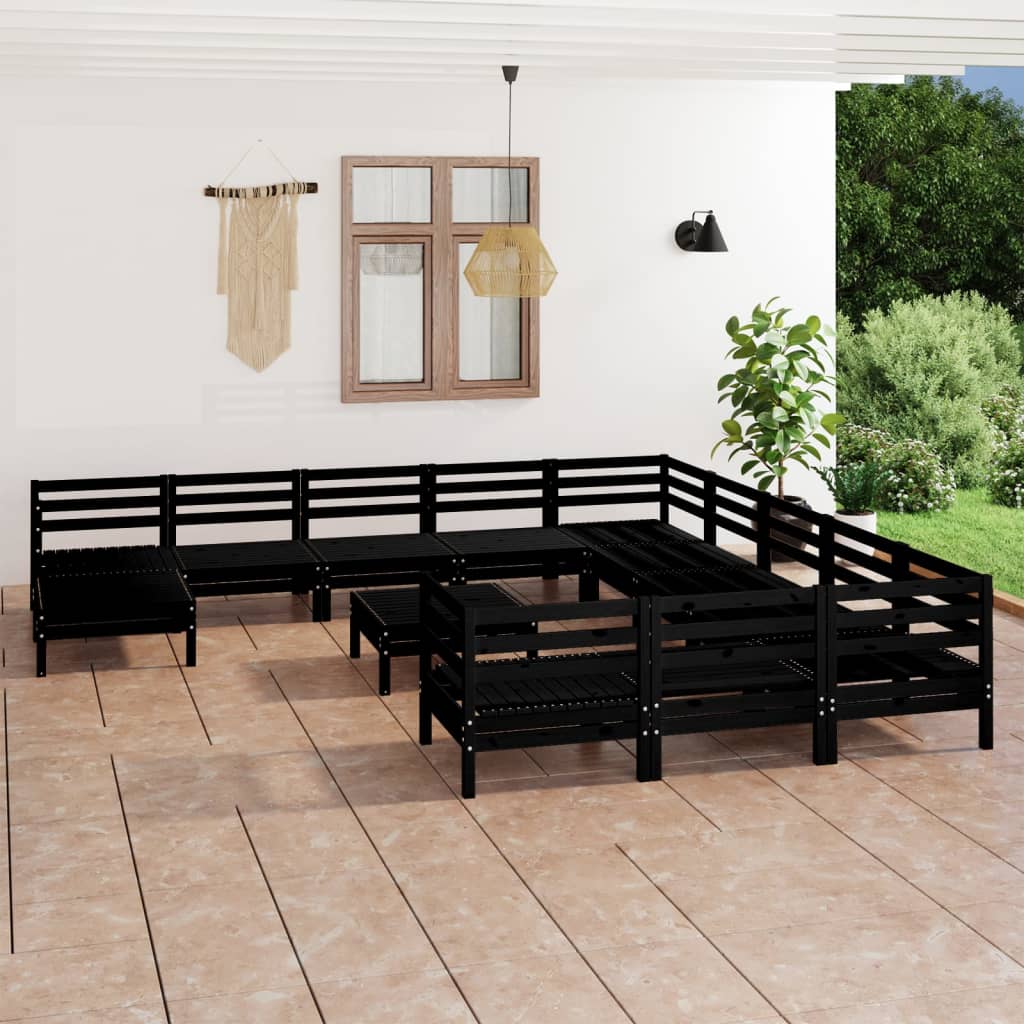 vidaXL 13 Piece Garden Lounge Set Black Solid Wood Pine