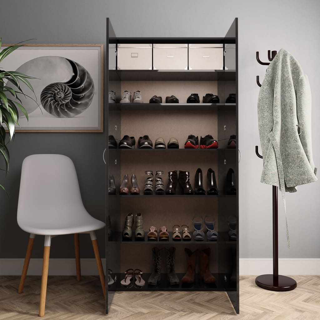 vidaXL Shoe Cabinet High Gloss Black 80x35.5x180 cm Engineered Wood