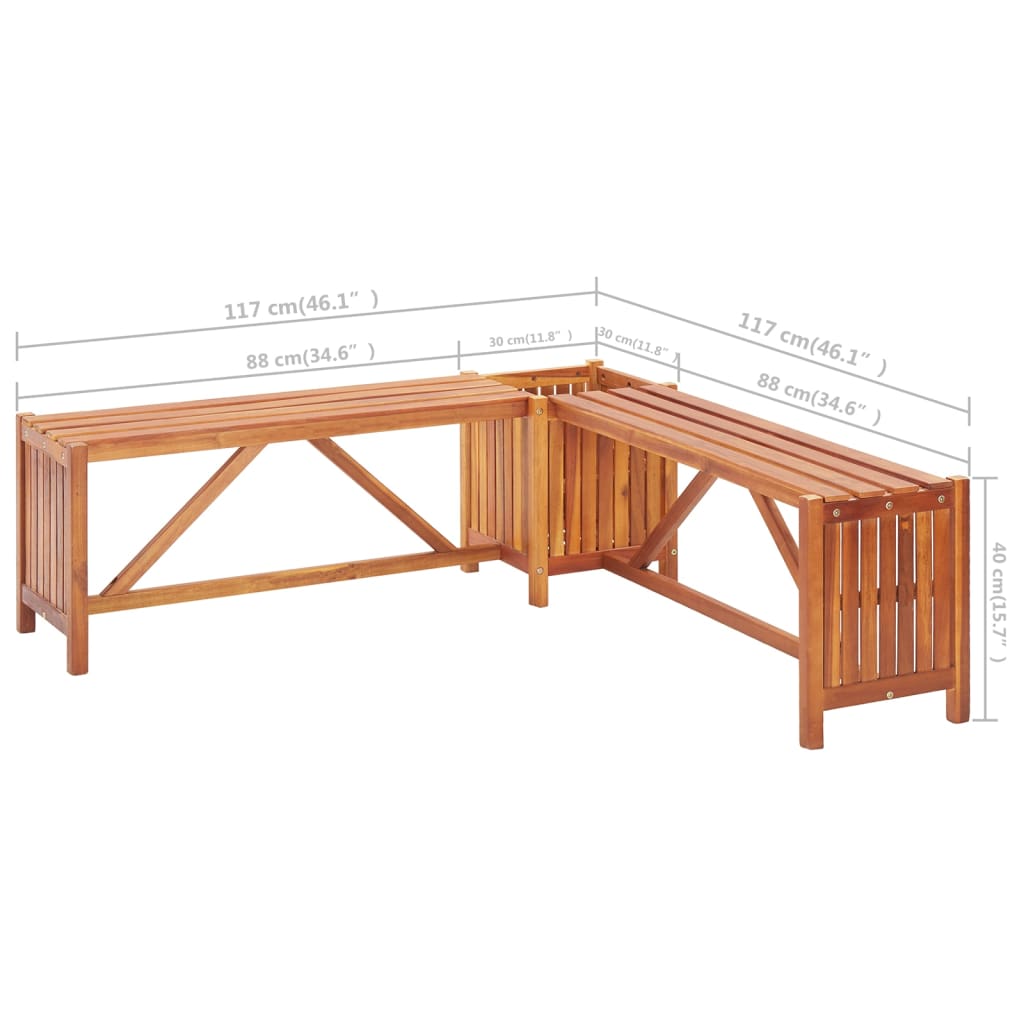 vidaXL Garden Corner Bench with Planter 117x117x40cm Solid Acacia Wood
