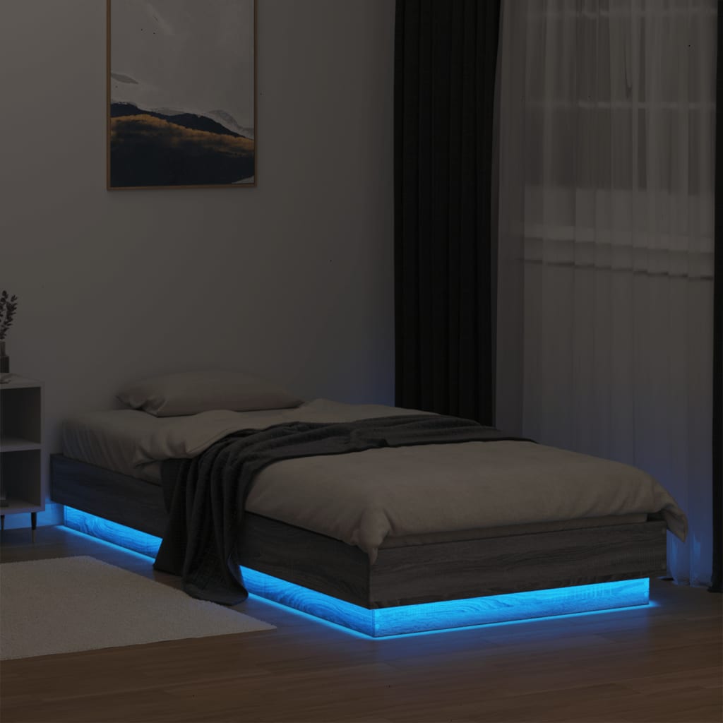 vidaXL Bed Frame with LED Lights Grey Sonoma 90x200 cm