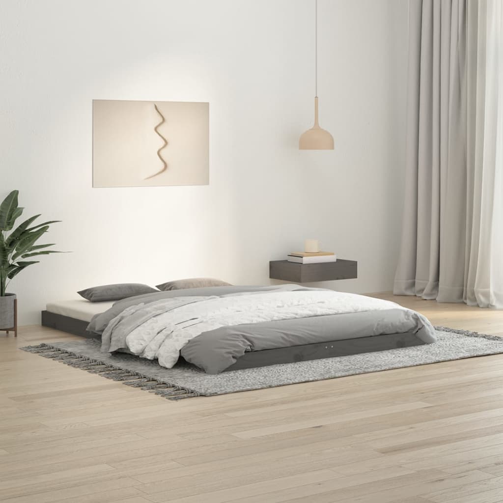 vidaXL Bed Frame Grey 135x190 cm Double Wood Pine